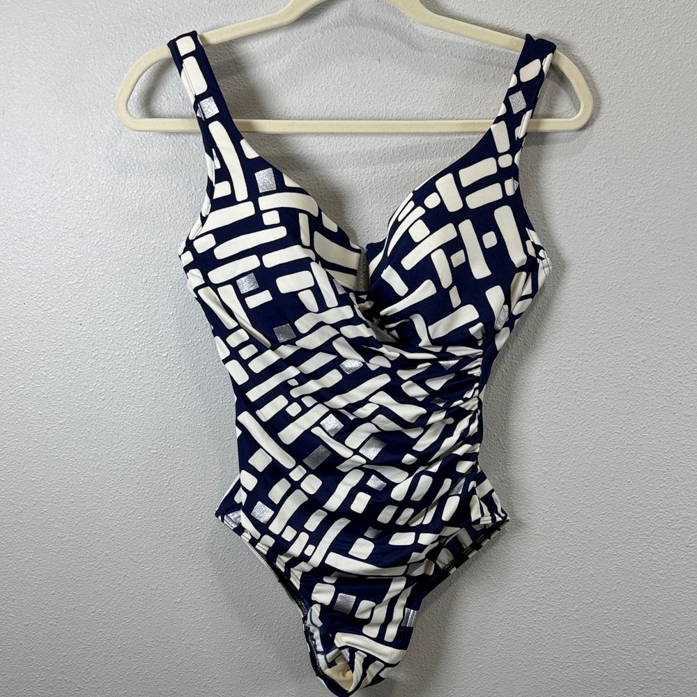 Miraclesuit Navy and White Geometric One-Piece Swimwear